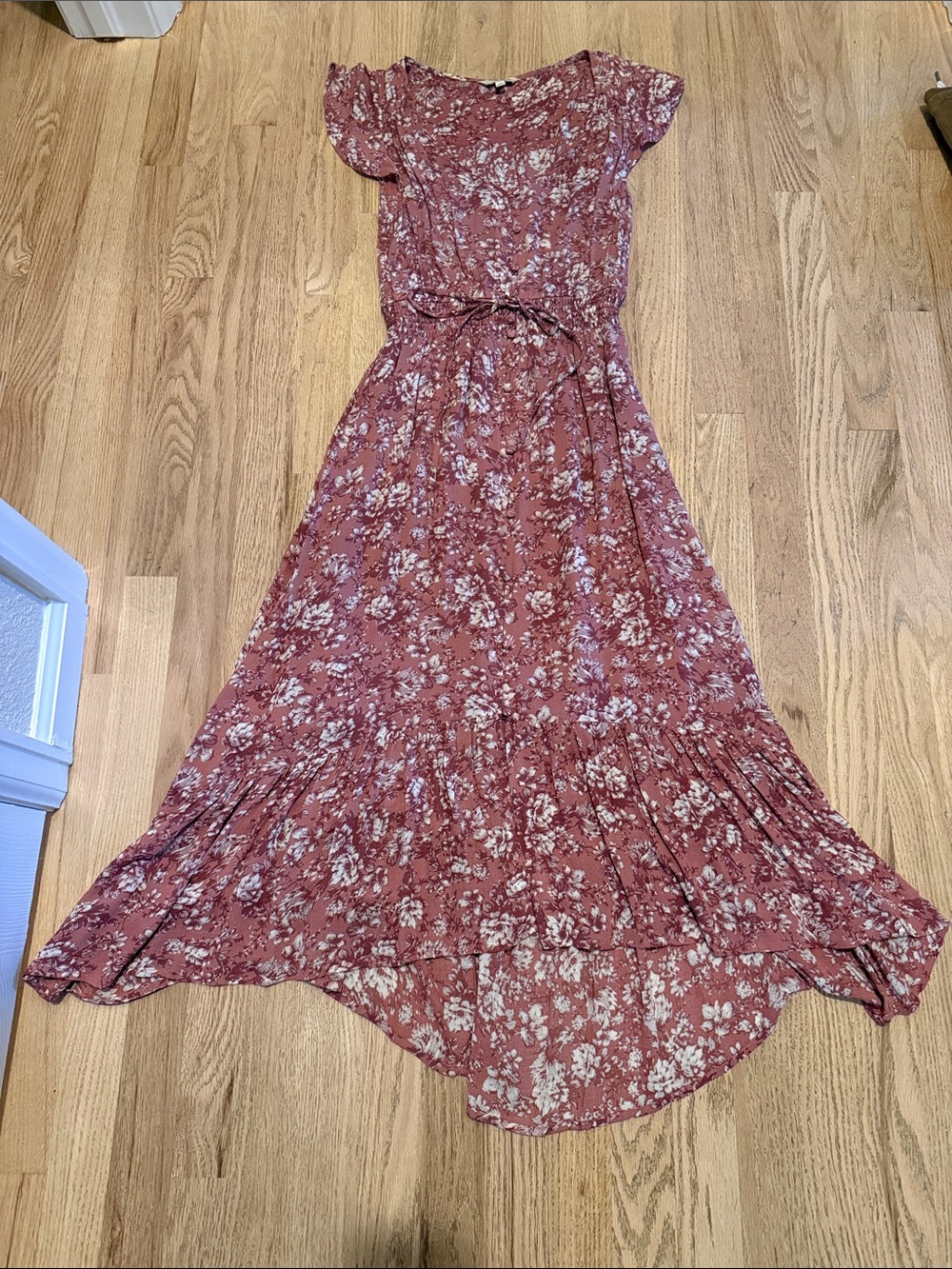 Lucky Brand Dusty Rose Floral Tie-Waist Maxi Dress
